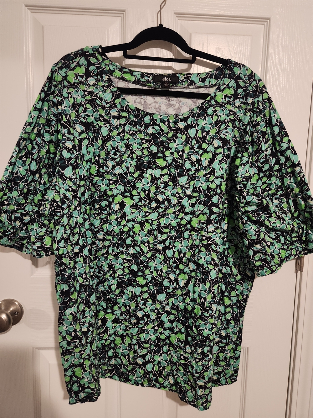 ellos Black and Green Leaf-Print Scoop Neck Tunic